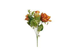 Kytice růže a hortenzie tm. oranžová 32 cm