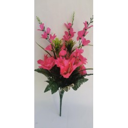Kytice lilie, růže, gerbera tm. růžová 57 cm