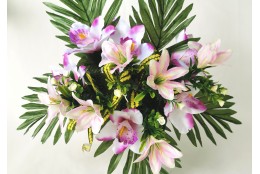 Kytice lilie s palmovým listem fialová 38 cm