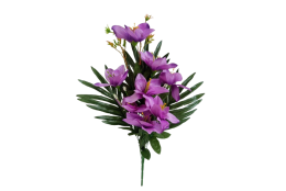 Kytice orchidej s palmovým listem fialová 50 cm
