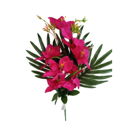 Kytice orchidej s palmovým listem fuchsiová 50 cm