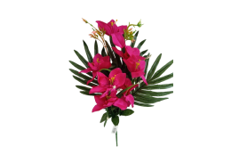 Kytice orchidej s palmovým listem fuchsiová 50 cm