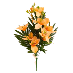 Kytice orchidej s palmovým listem lososová 50 cm