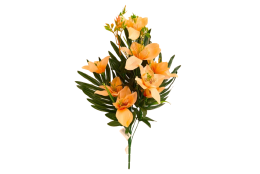 Kytice orchidej s palmovým listem lososová 50 cm