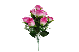 Kytice růže s přízdobou tm. růžovo-bílá 41 cm
