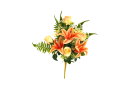 Kytice lilie, růže s přízdobou oranžová 47 cm