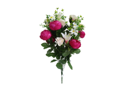Kytice pivoňka, růže, lilie vínovo-bílá 65 cm