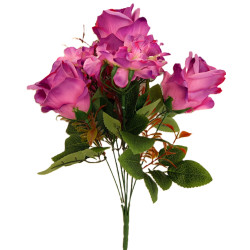 Růže kytice s hortenzií tm. fialová 46 cm