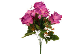 Růže kytice s hortenzií tm. fialová 46 cm