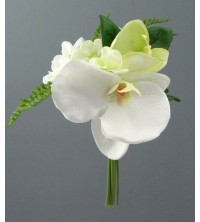 Orchidej s hortenzií kytička vázaná bílá 20 cm