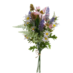 Kytice vázaná z lučních květů růžová 50 cm