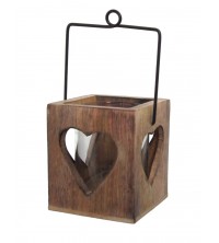 Svícen dřevo/sklo 9*16 cm