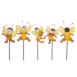 Dřevěné včelky na tyčce sada 4 ks