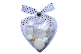 Srdíčko se skl.korálky, bílý mix