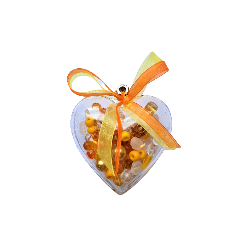 Srdíčko se skl.korálky, bílý mix