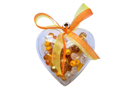 Srdíčko se skl.korálky, žlutý mix