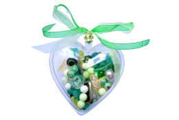 Srdíčko se skl.korálky, zelený mix