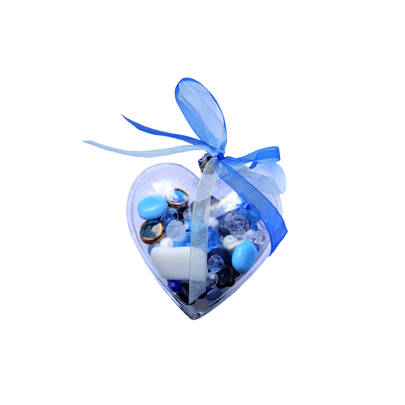 Srdíčko se skl.korálky, zelený mix