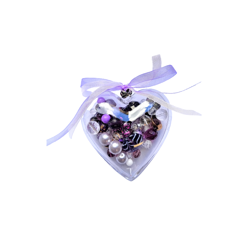 Srdíčko se skl.korálky, modrý mix