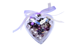 Srdíčko se skl.korálky,fialový mix