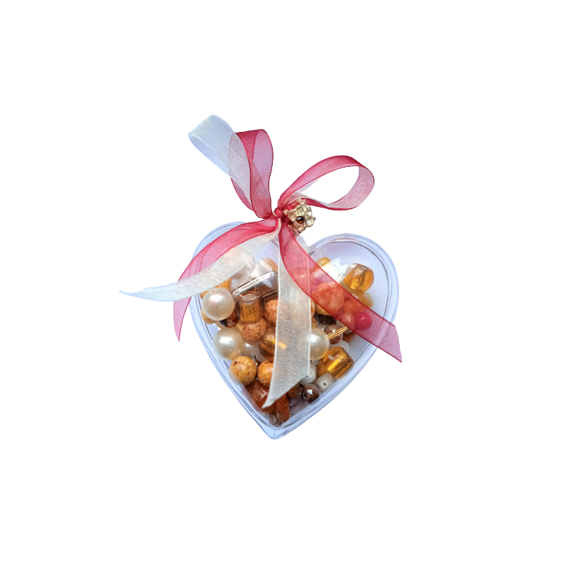 Srdíčko se skl.korálky,fialový mix