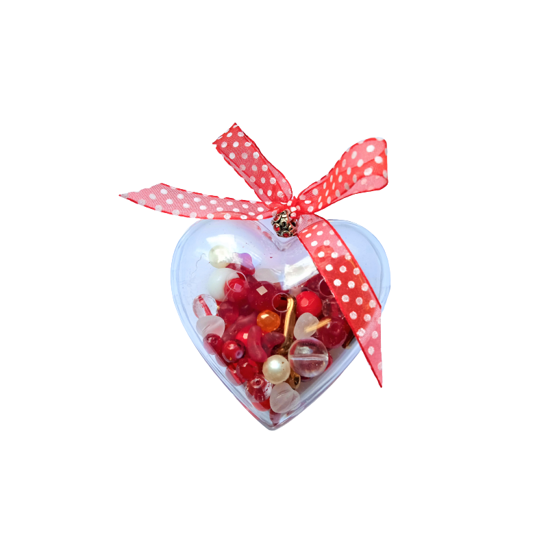 Srdíčko se skl.korálky, černý mix