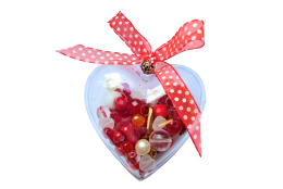 Srdíčko se skl.korálky, červený mix