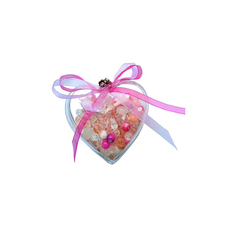 Srdíčko se skl.korálky, červený mix