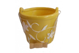 Obal kbelíček keramický žluto-bílá Ø 8,5 cm