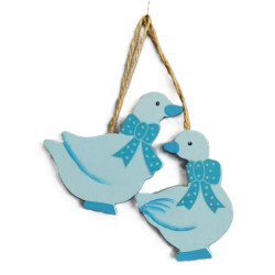 Závěsná dřevěná dekorace husa 2 ks sv. modrá 8,5 cm