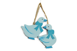 Závěsná dřevěná dekorace husa 2 ks sv. modrá 8,5 cm