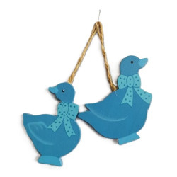 Závěsná dřevěná dekorace husa 2 ks tm. modrá 8,5 cm