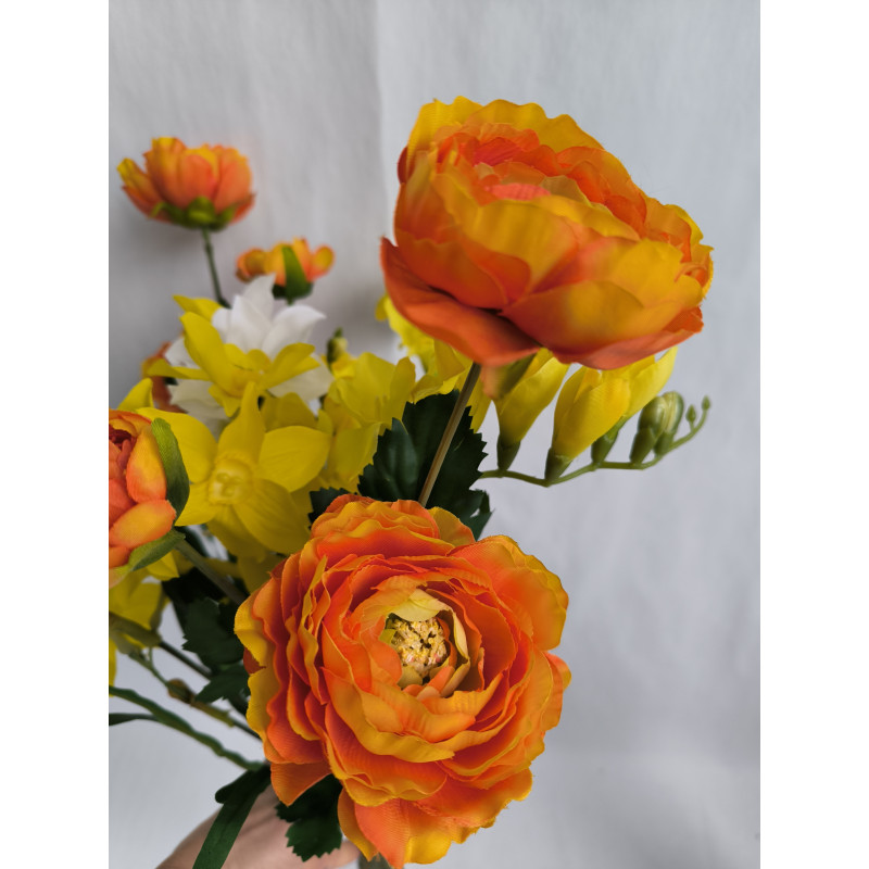 Kytice vázaná žluto-oranžová 65 cm
