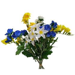 Kytice vázaná sasanka, frézie a narcis 67 cm
