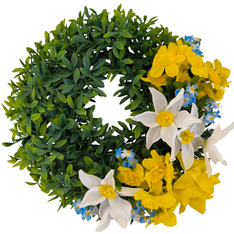 Věnec jarní Azalea s narcisy a pomněnkami, 29 cm
