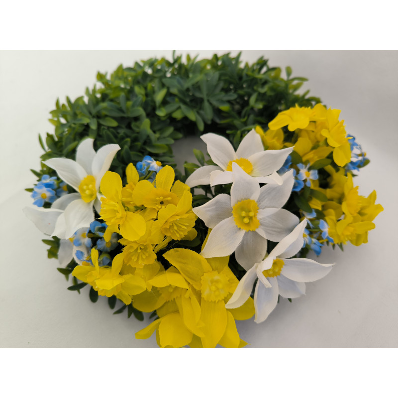 Věnec jarní Azalea s narcisy a pomněnkami, 29 cm