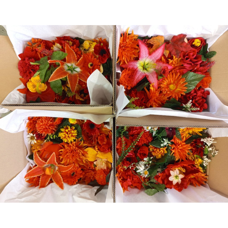 Kreativní box červeno-oranžových umělých květů