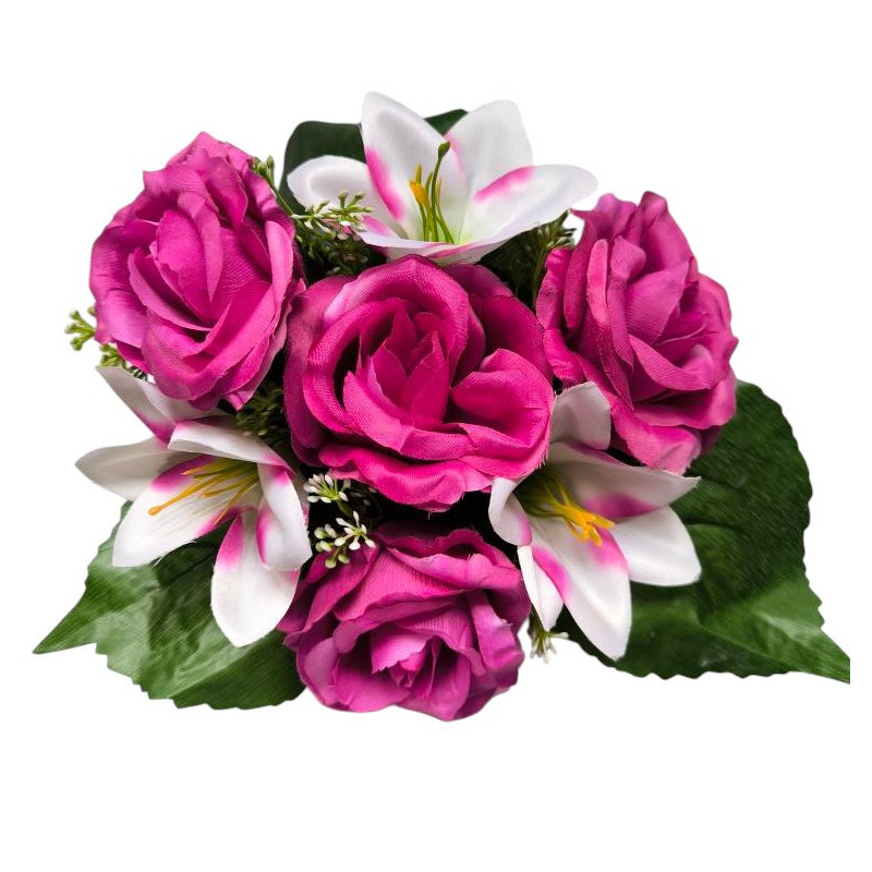 Růže s lilií v květináči fuchsiová 17 cm