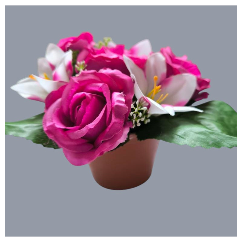 Růže s lilií v květináči fuchsiová 17 cm