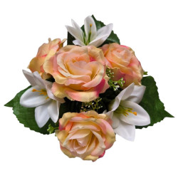 Růže s lilií v květináči lososová 17 cm