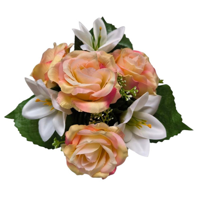 Růže s lilií v květináči lososová 17 cm