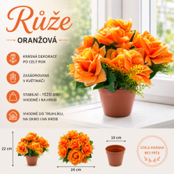 Růže v květináči oranžová 22 cm