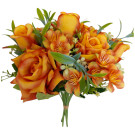 Kytice vázaná růže a hortenzie tm. oranžová 32 cm