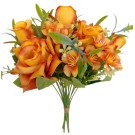 Kytice vázaná růže a hortenzie tm. oranžová 32 cm