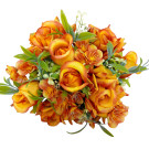 Kytice vázaná růže a hortenzie tm. oranžová 32 cm