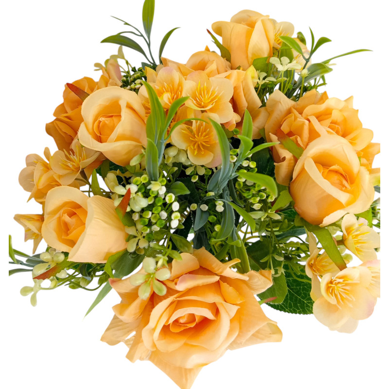 Kytice vázaná růže a hortenzie sv. oranžová 32 cm