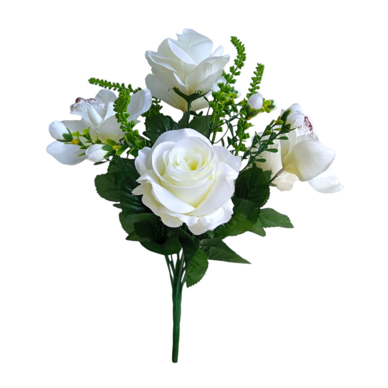 Růže kytice s orchidejí bílá 40 cm