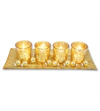 Svícen vánoční zlatý skleněný set 32*12*6,5 cm