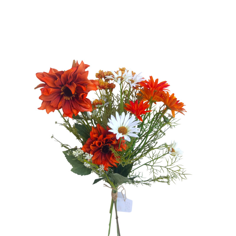 Kytice vázaná jiřina a kopretina oranžová 60 cm