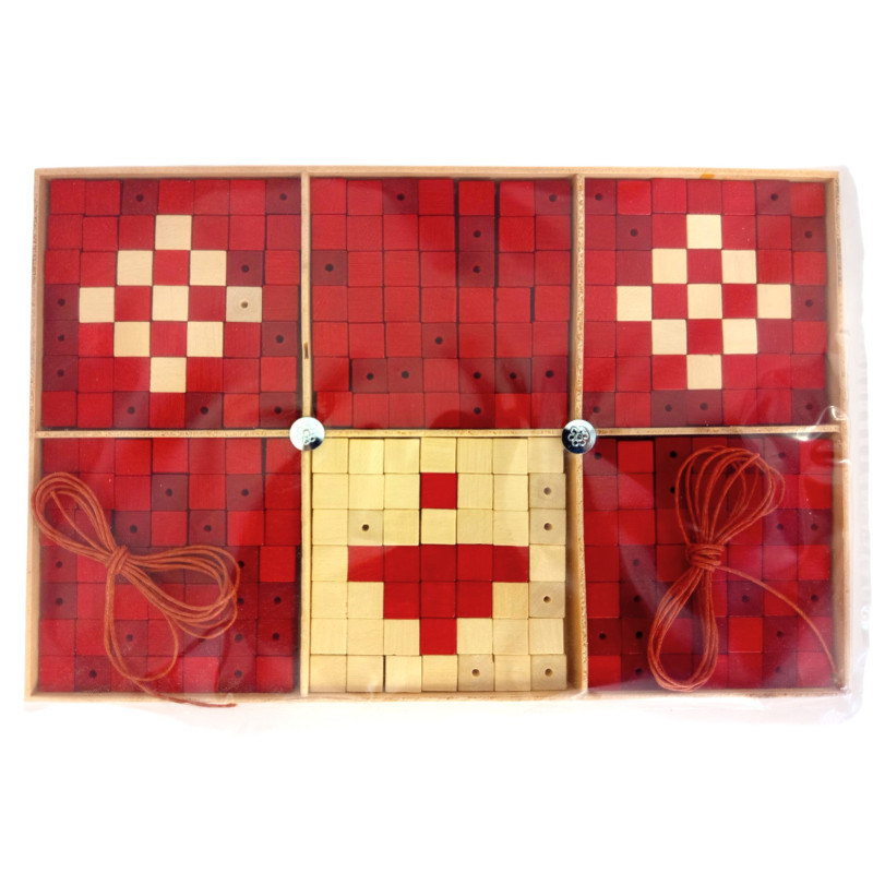 Tvořivá sada dřevěných korálkových kostiček červeno-krémová 23*15 cm